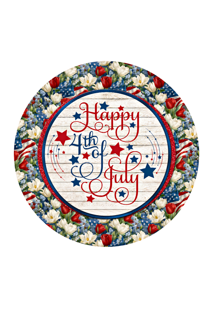 012 Happy 4th of July Sign,  Patriotic Sign, Wreath Center, Wreath Attachment