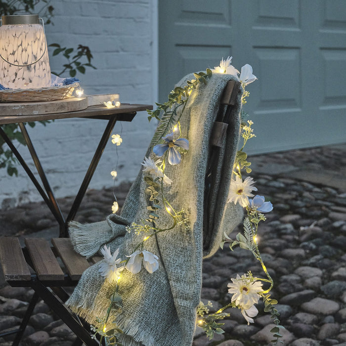 Pre Lit Blue Bloom Garland