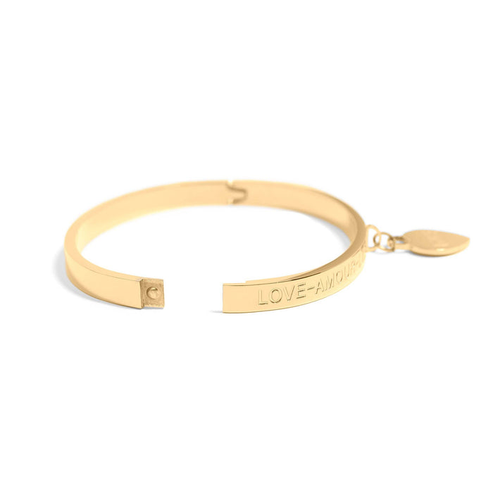 18K Gold PVD Stainless Steel Love Languages Heart Charm Bangle