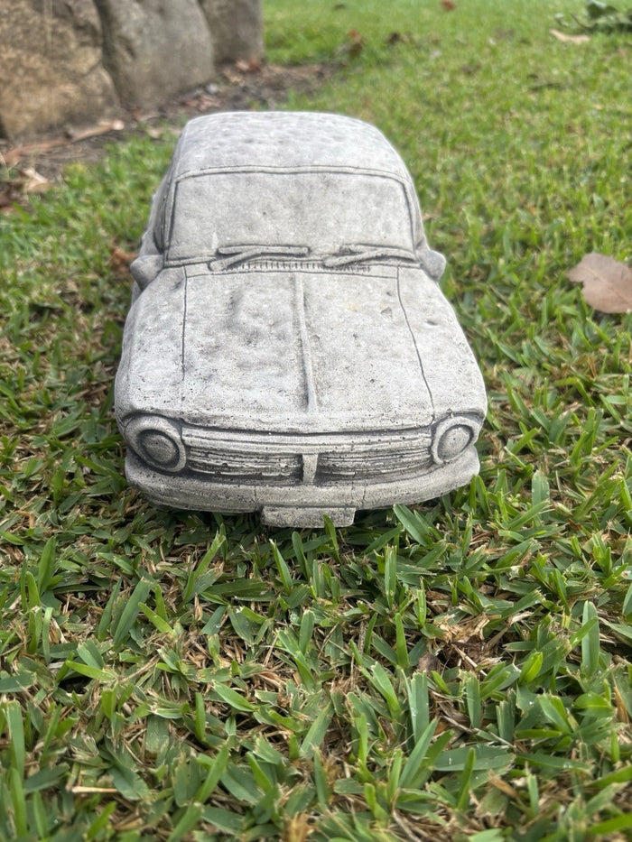 22nice4me Garden Statues concrete 1964 EH car ornament with vintage Australian design on a green grass lawn