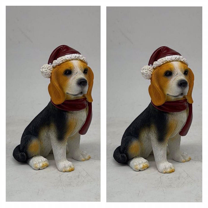 2 x Beagle Hound Dog Puppy Christmas Xmas Tree Decoration Statue Home Decor