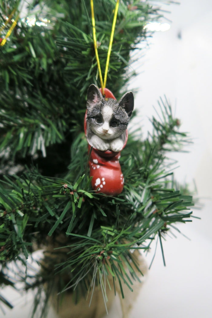 2 x Black & White Cat Kitten Christmas Xmas Tree Decoration Statue Home Decor