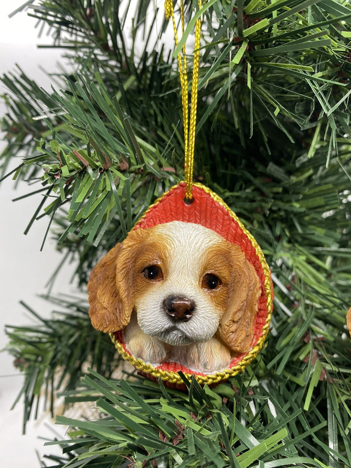2 x Cavalier Dog Puppy Christmas Xmas Tree Decoration Statue Home Decor