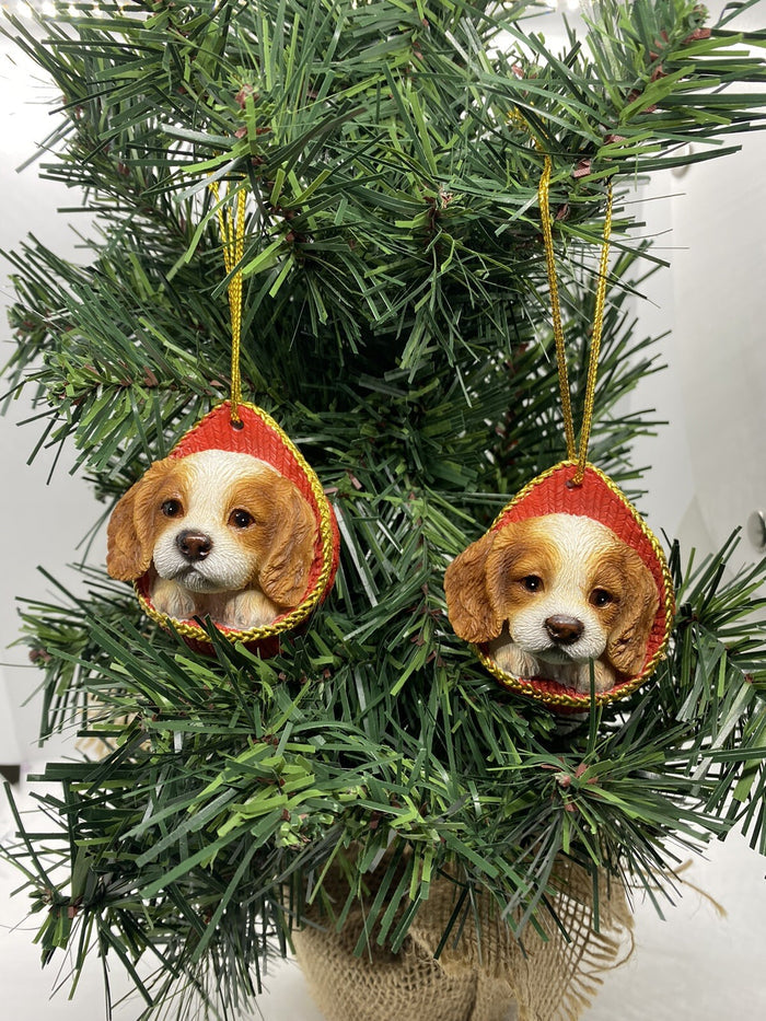 2 x Cavalier Dog Puppy Christmas Xmas Tree Decoration Statue Home Decor