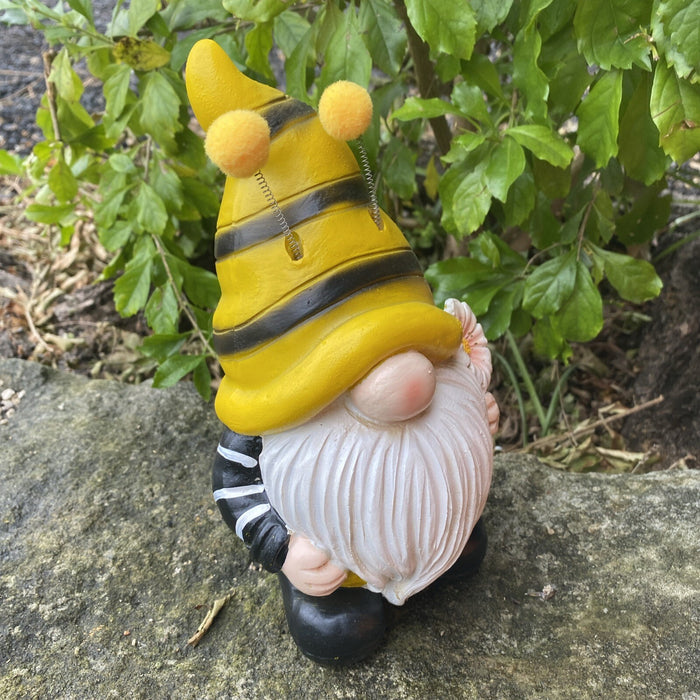 23cm Gnome Bee Holding A Daisy Home Garden Ornament Figurine Statue Decor NEW