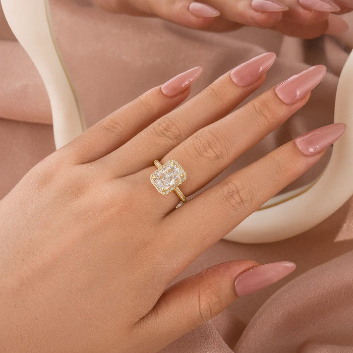 3.5Ct Halo Radiant Cut Engagement Ring Travel Ring For Her In Sterling Silver