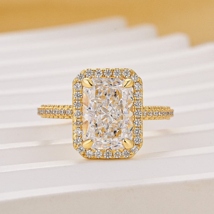 3.5Ct Halo Radiant Cut Engagement Ring Travel Ring For Her In Sterling Silver