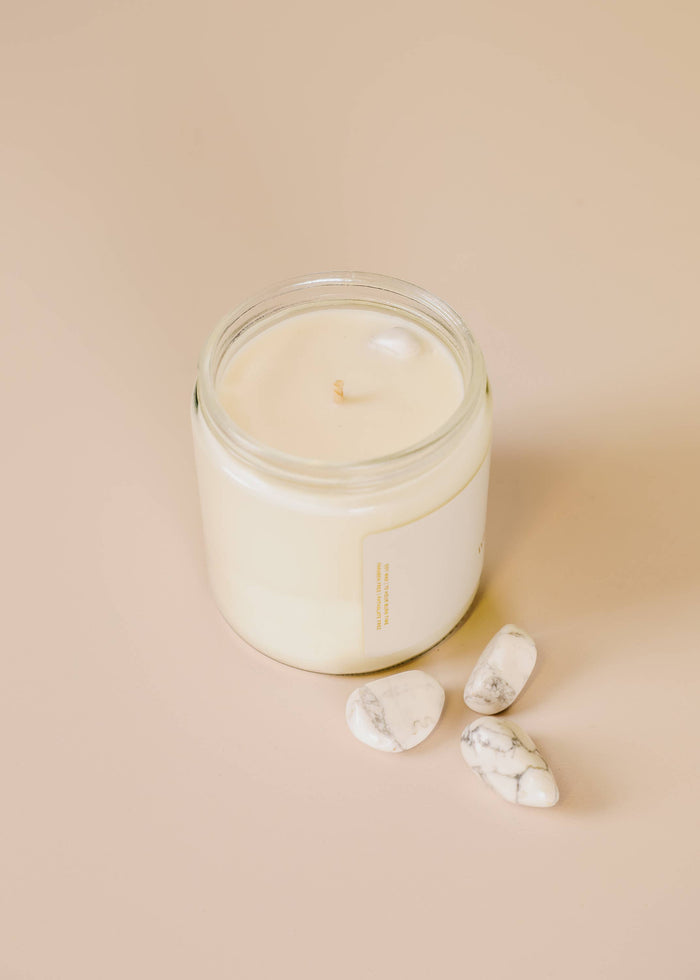 4oz  Clear Crystal Candles - White Howlite - Mindfulness
