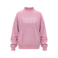 Pink mock neck sweatshirt with white 1851 embroidery