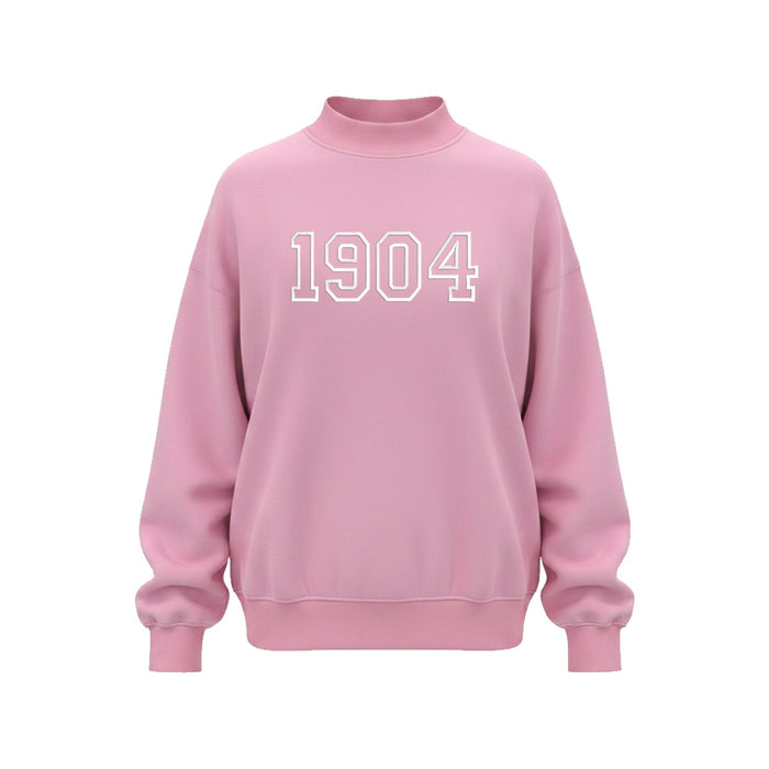 Pink sweatshirt with white 1904 embroidery on front