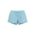 Sky blue fleece shorts with white embroidered AKPsi Greek letters