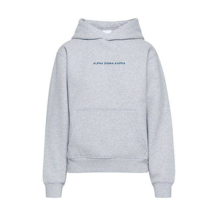 Alpha Sigma Kappa heather gray wordmark hoodie front view