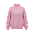 Pink Alpha Sigma Tau mock neck sweatshirt with 1899 embroidery on front