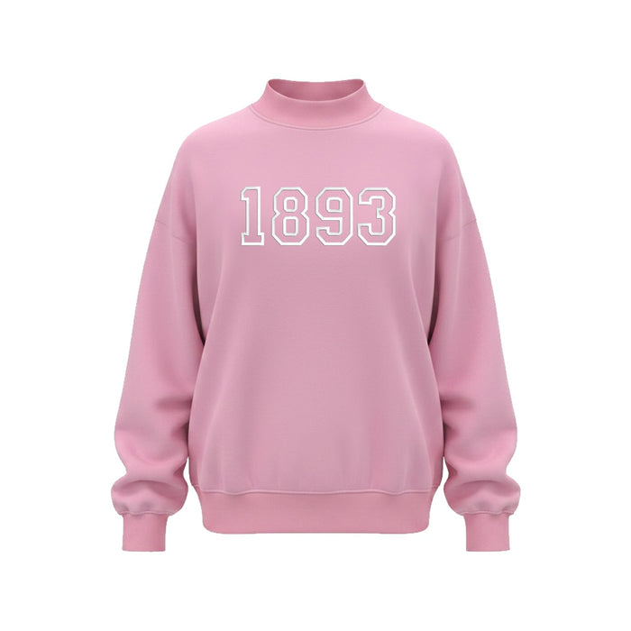 Alpha Xi Delta pink mock neck sweatshirt with white 1893 embroidery