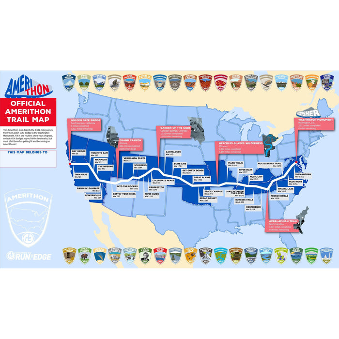 Amerithon Wall Map Virtual Fitness Challenge Accessories | Run The Edge