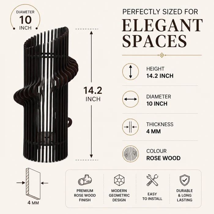 Aura Wave Wooden Hanging Lamp for Home Decor | Modern Ceiling Pendant Light | Rose Wood Finish | Venlay Wood