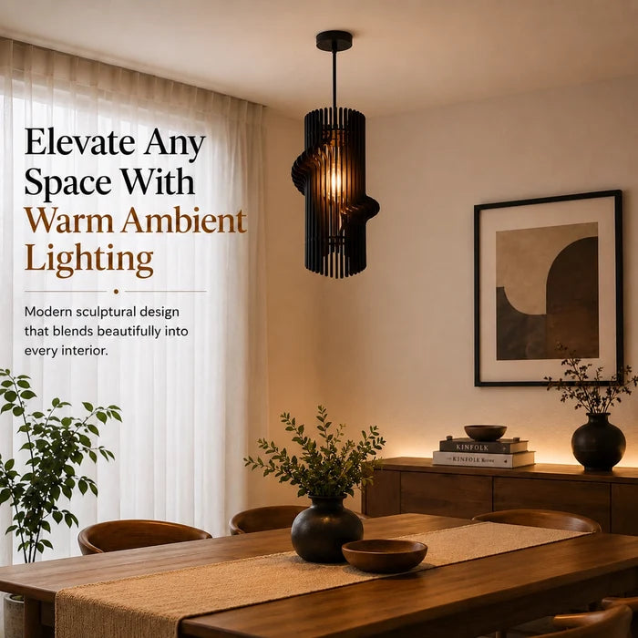 Aura Wave Wooden Hanging Lamp for Home Decor | Modern Ceiling Pendant Light | Rose Wood Finish | Venlay Wood