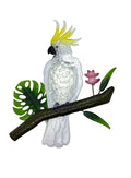 22nice4me Garden Statues Australian cockatoo metal wall art with hand-painted glass embossed details on a branch
