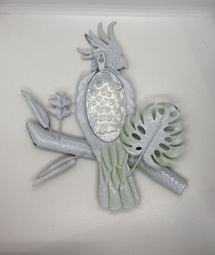 22nice4me Garden Statues metal cockatoo wall art with hand-painted glass embossed finish on a branch