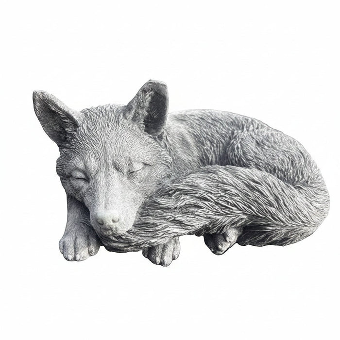 handcrafted grey concrete sleeping fox ornament for outdoor garden decor