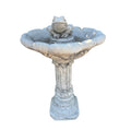 Australian made grey concrete bird bath featuring a detailed frog ornament on a pedestal