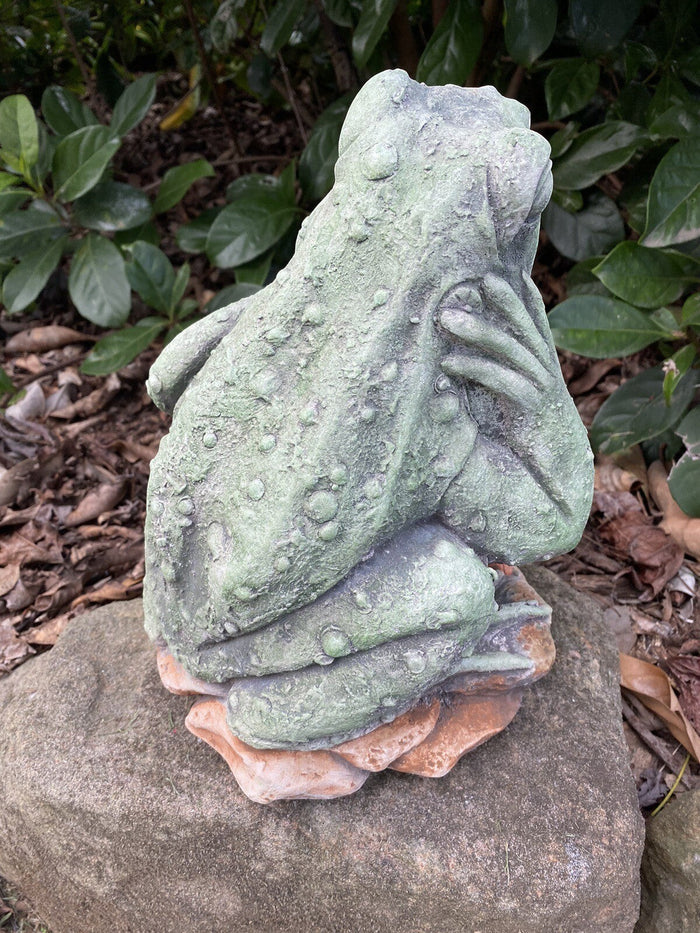 22nice4me Garden Statues hand-painted concrete frog and baby statue resting on a rock in a garden setting