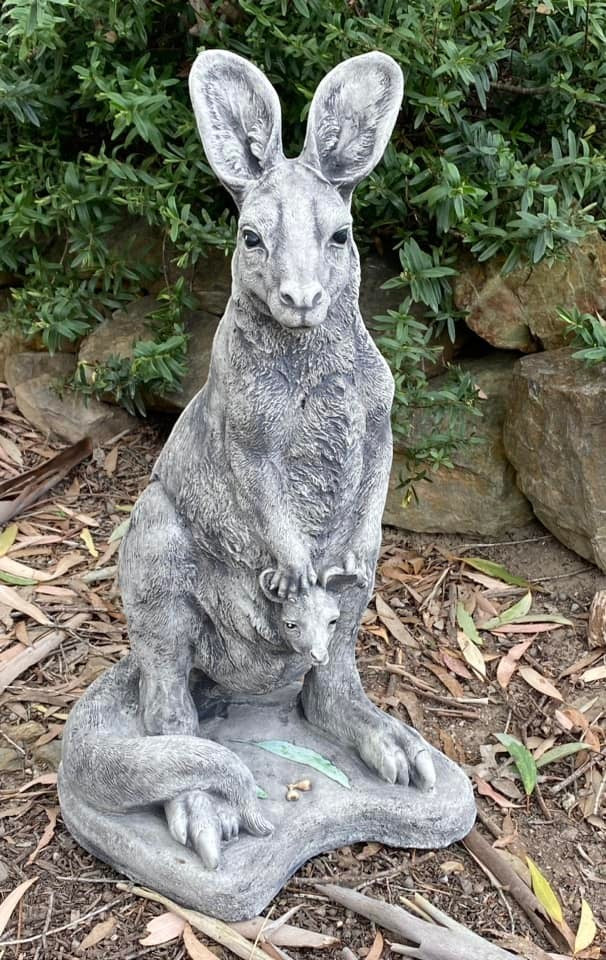 22nice4me Garden Statues grey concrete kangaroo and joey ornament for outdoor garden decor