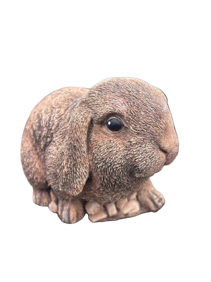 22nice4me Garden Statues handcrafted brown concrete Mini Lop rabbit ornament for indoor or outdoor garden decor.