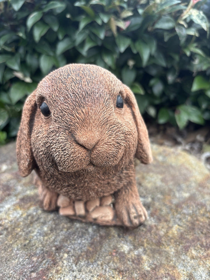 22nice4me Garden Statues handcrafted brown concrete Mini Lop rabbit ornament for indoor or outdoor garden decor