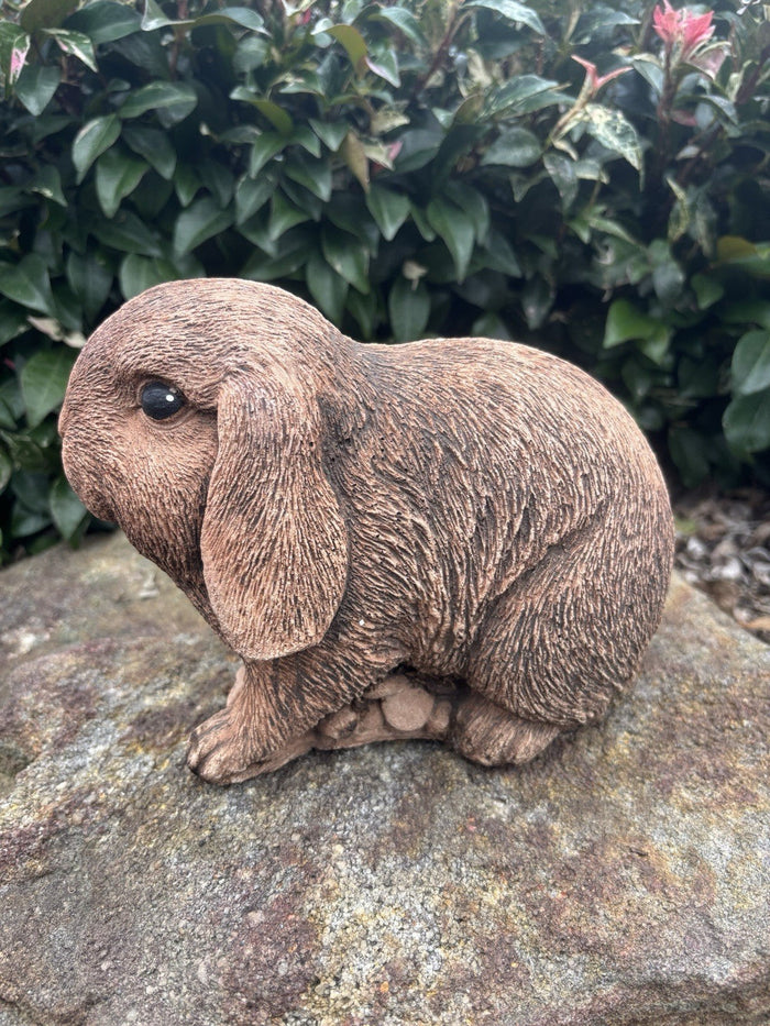 22nice4me Garden Statues handcrafted brown concrete Mini Lop rabbit ornament for indoor or outdoor garden decor.