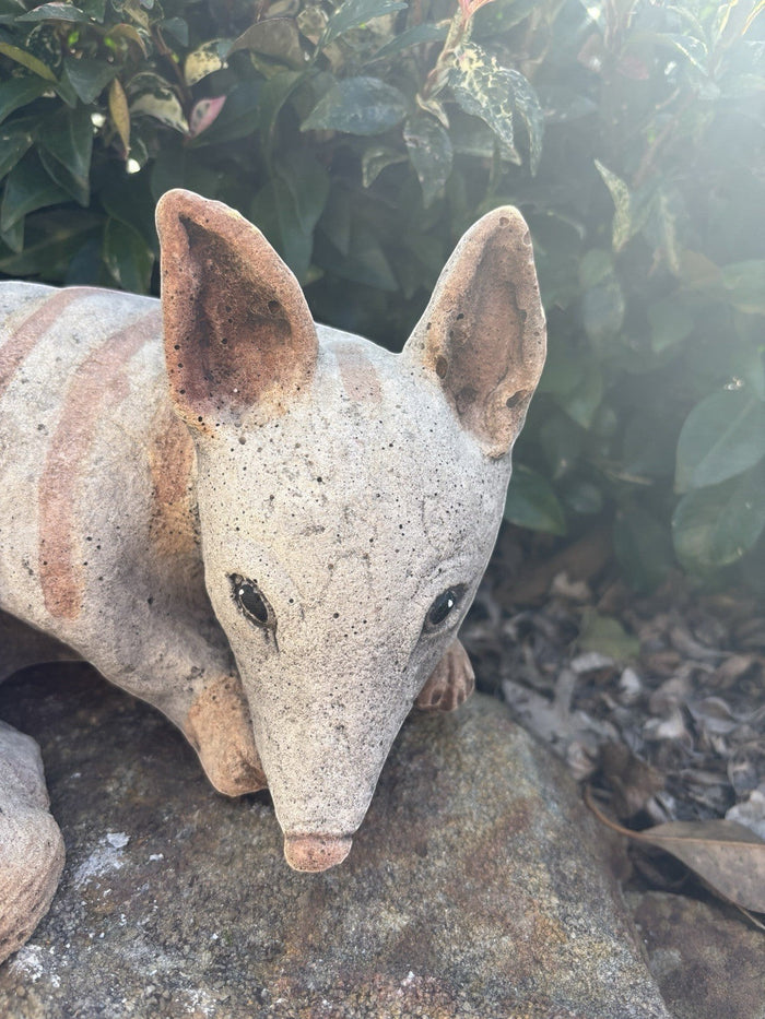 22nice4me Garden Statues handcrafted concrete numbat ornament with grey and brown textured finish in a garden setting