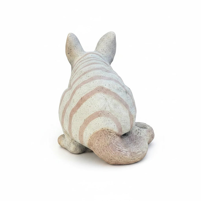 22nice4me Garden Statues handcrafted concrete numbat garden ornament with grey and brown striped markings, rear view