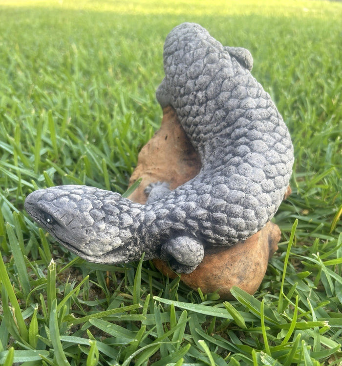 22nice4me Garden Statues realistic concrete Shingleback lizard ornament with textured scales resting on a rock in grass