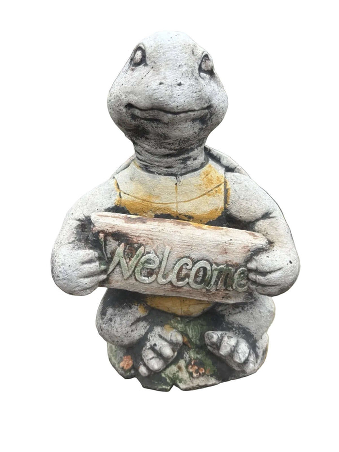 22nice4me Garden Statues concrete turtle ornament holding a Welcome sign with a hand-painted matt finish