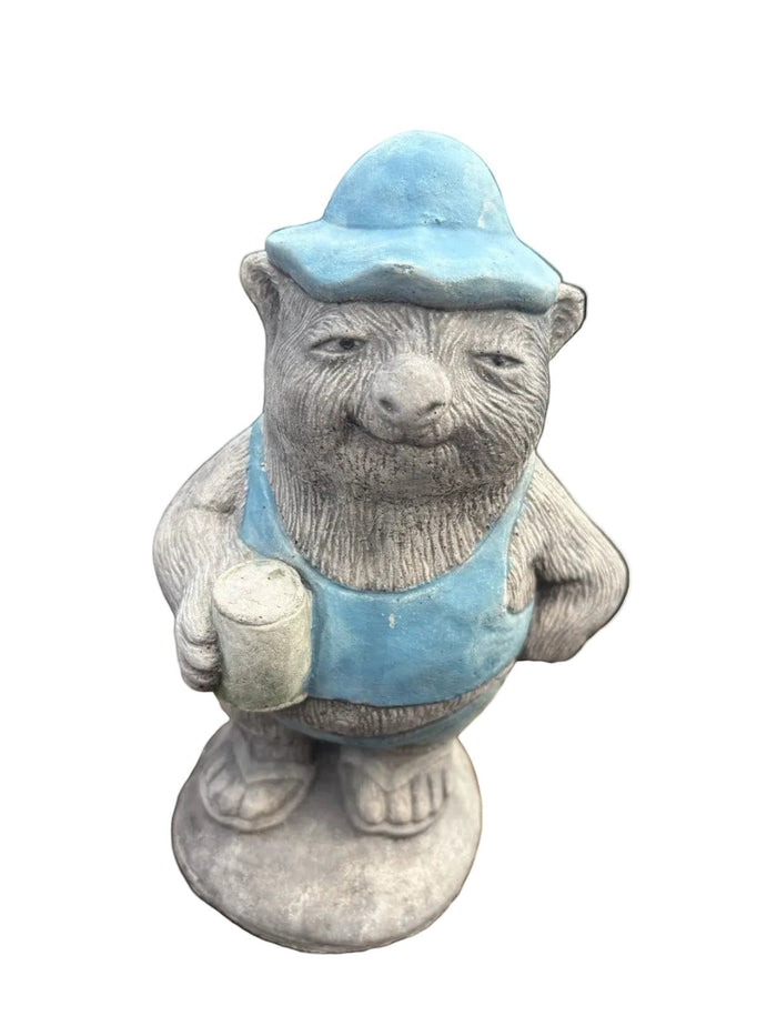 22nice4me Garden Statues grey and blue concrete wombat ornament holding a beer can, handcrafted Australian garden decor
