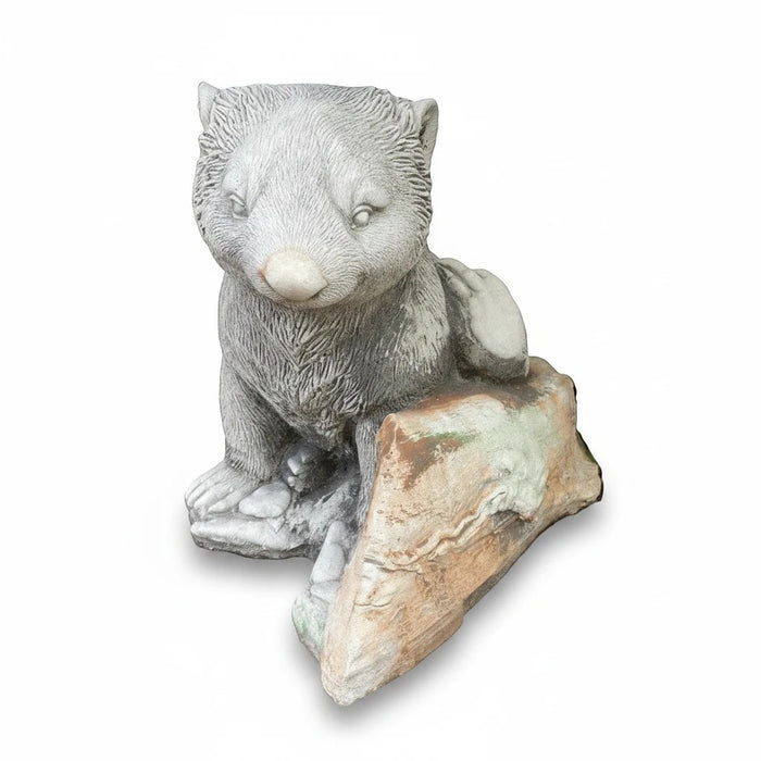 22nice4me Garden Statues concrete wombat scratching itself sculpture with log detail for outdoor garden decor