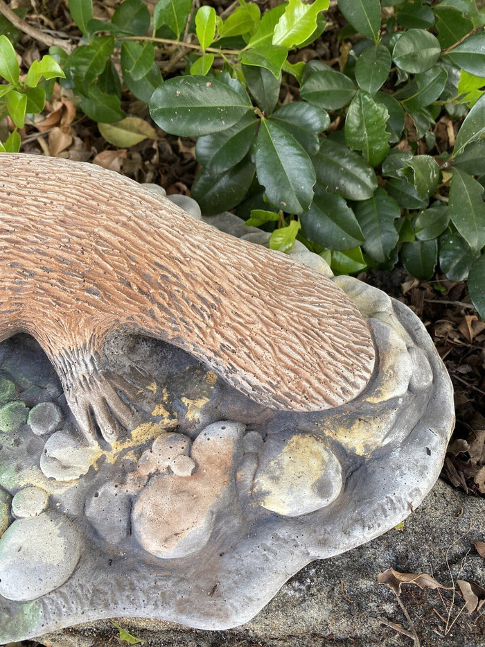 22nice4me Garden Statues concrete platypus sculpture with textured brown fur resting on a grey stone base