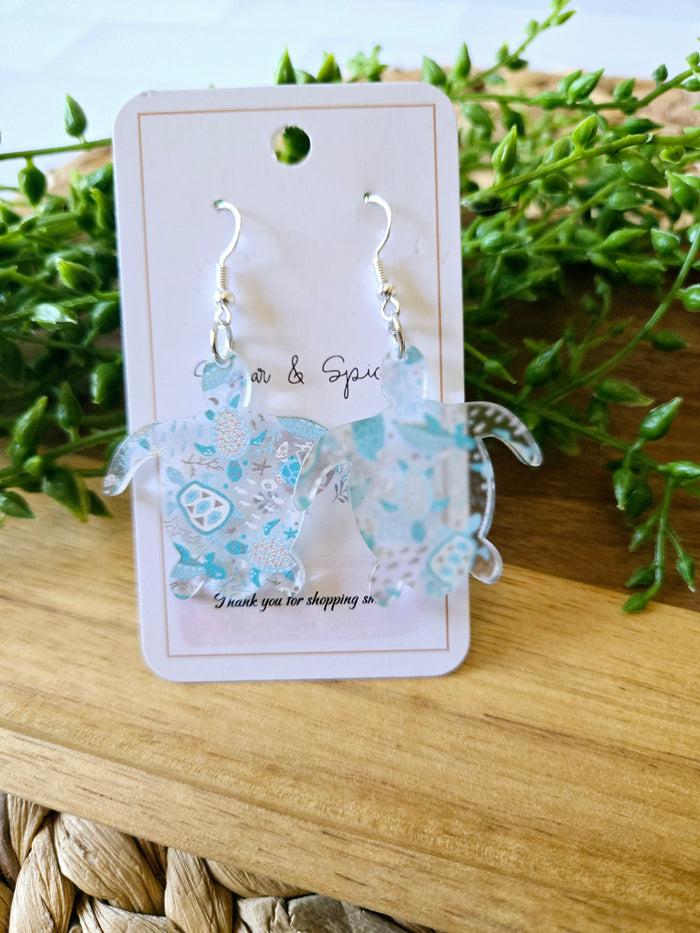 Beach Pattern Turtle Shape Acrylic Dangle Earrings