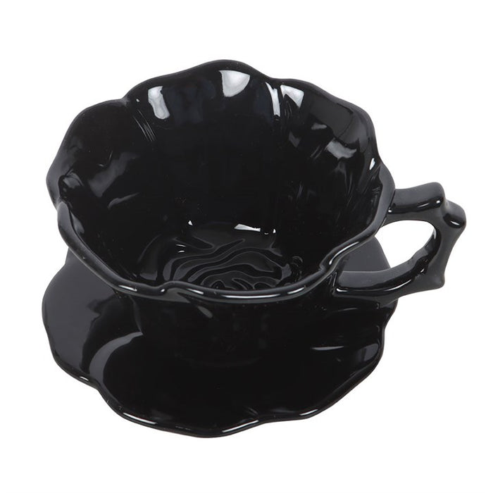 Black Rose Teacup and Saucer