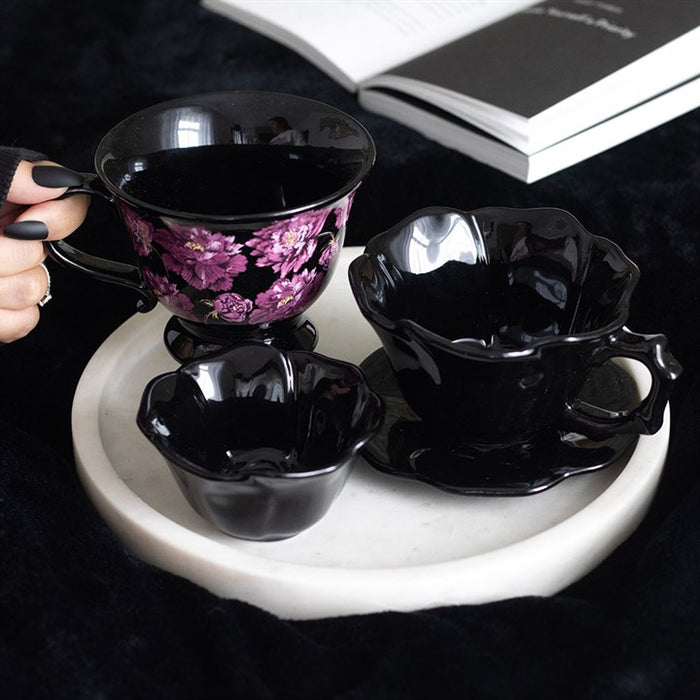 Black Rose Teacup and Saucer