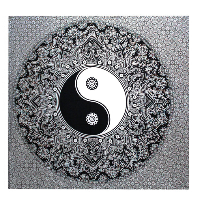 Black & White Double Cotton Bedspread + Wall Hanging - Ying yang