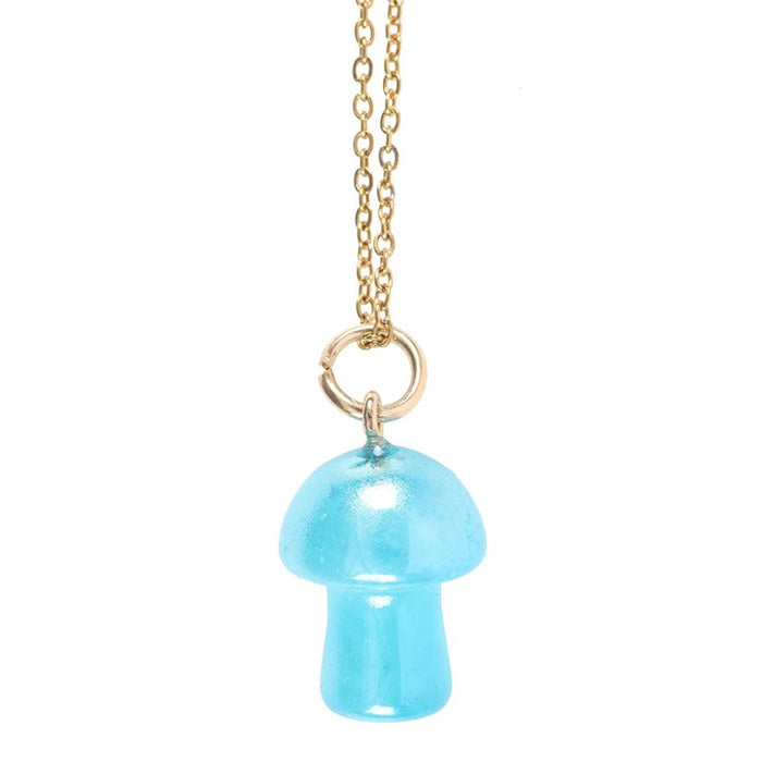 Blue Aura Crystal Mushroom Necklace Greeting Card