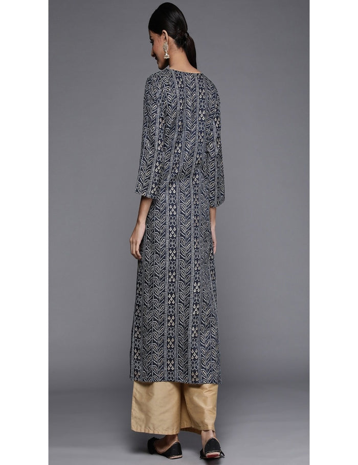 Blue Printed Long Straight Kurti