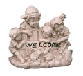 Boy Girl Welcome Garden Statue Rabbits Figurine Sculpture Ornament Children