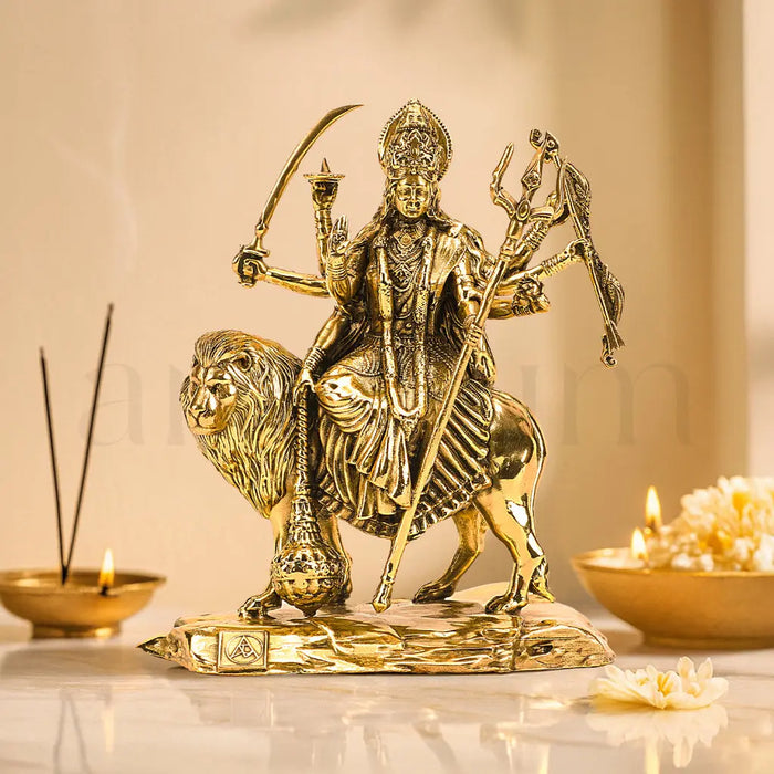 Brass Durga Idol Gold Plated