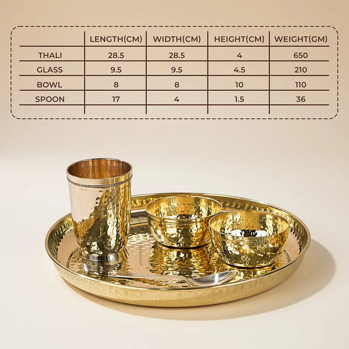 Brass Hammered thali set