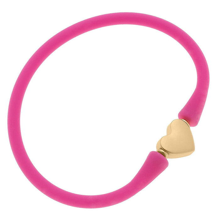 Canvas Style Bali 24K Gold Plated Heart Bead Silicone Bracelet (Color Options Available)
