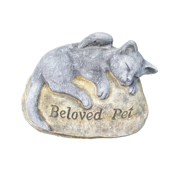 22nice4me Garden Statues concrete cat memorial statue with wings resting on a rock engraved with Beloved Pet