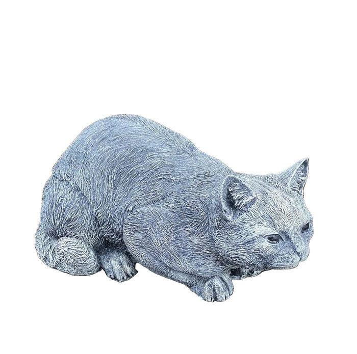 22nice4me Garden Statues crouching tabby cat memorial ornament made of hand-painted concrete with a matte finish