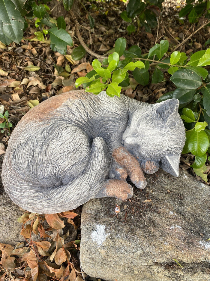 Cat Statue Memorial Sleeping Kitten Grey Animal Concrete Cement Australian Made